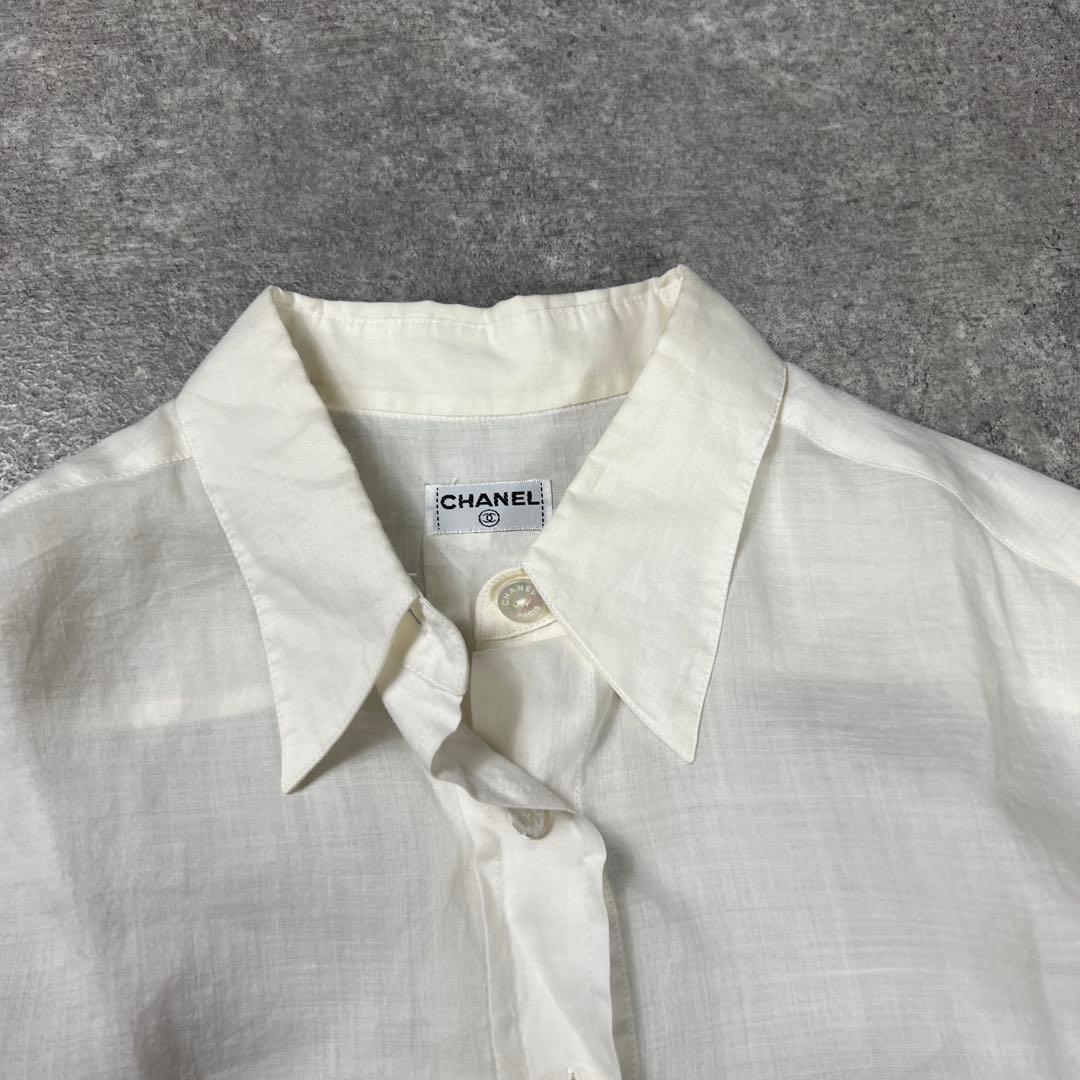 CHANEL シャネル リネンシャツ 長袖 ホワイト