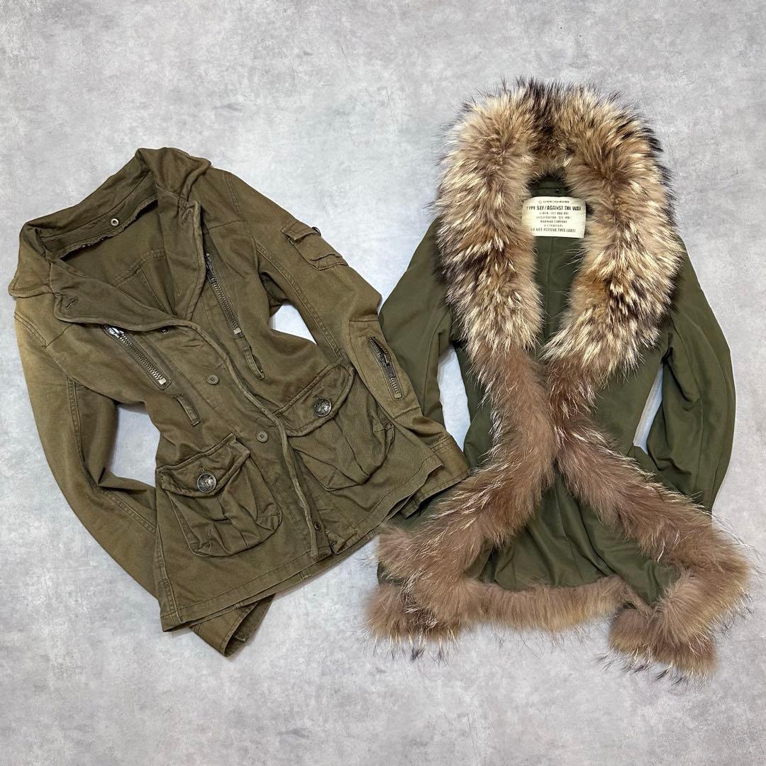 平成ギャルy2k　ファー付きミニタリーモッズコート　アウター　フェアリーグランジ