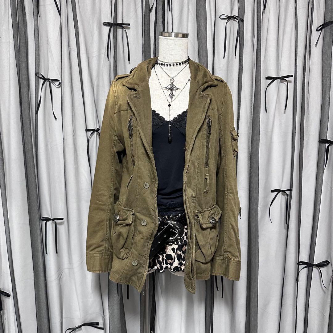 平成ギャルy2k　ファー付きミニタリーモッズコート　アウター　フェアリーグランジ