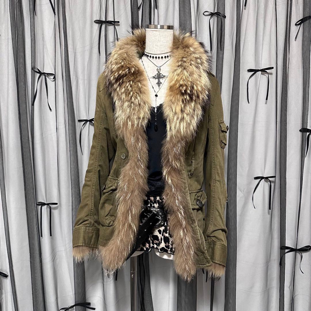 平成ギャルy2k　ファー付きミニタリーモッズコート　アウター　フェアリーグランジ