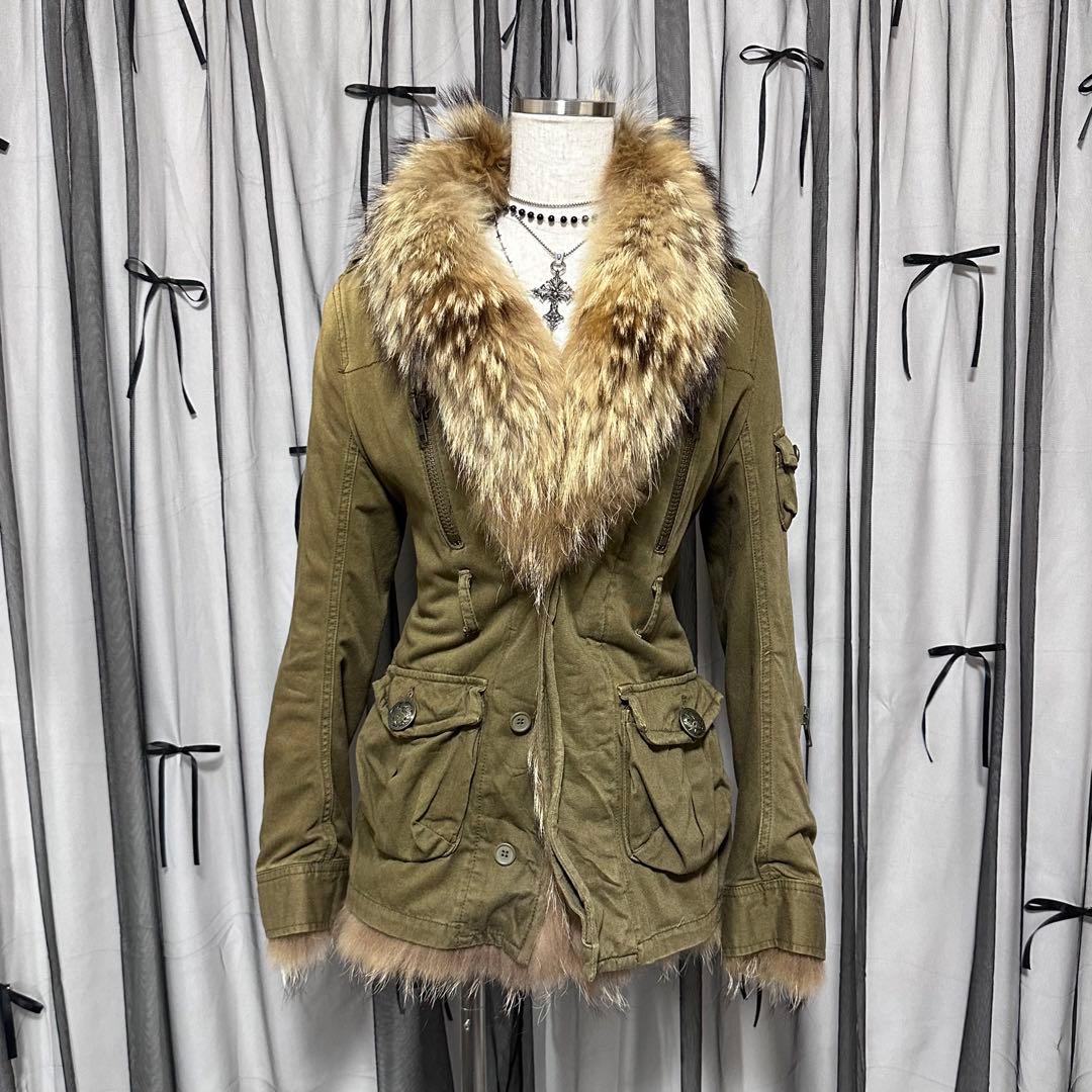 平成ギャルy2k　ファー付きミニタリーモッズコート　アウター　フェアリーグランジ