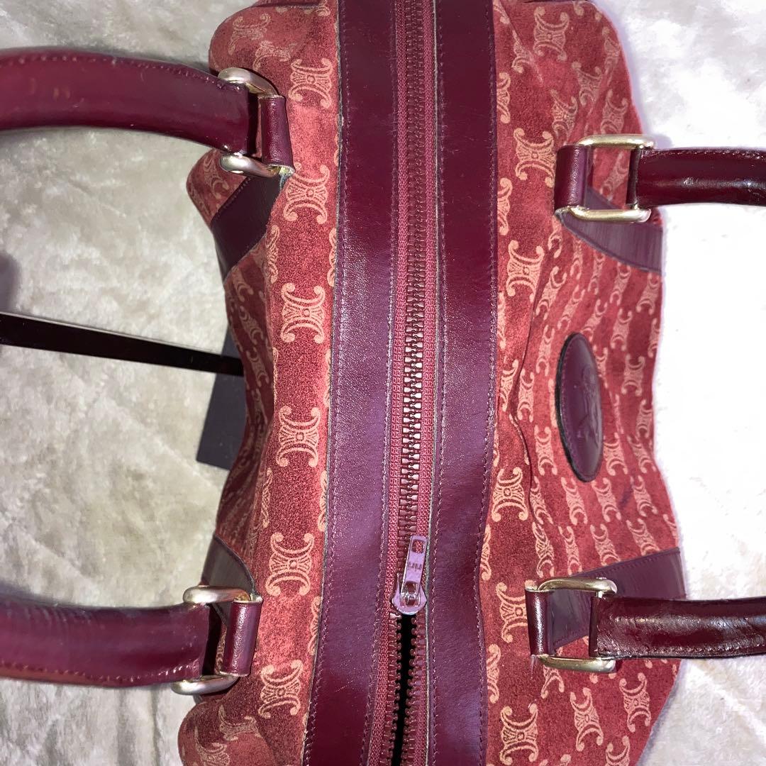 セリーヌ　ミニボストンバック　トリオンフ　馬車ロゴ　スエード／レザー　ボルドー