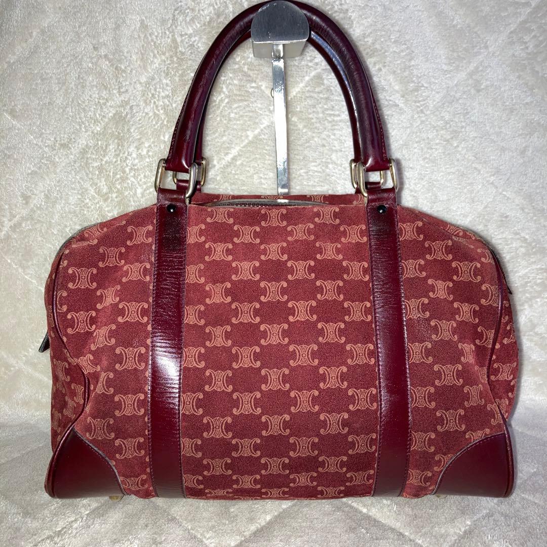 セリーヌ　ミニボストンバック　トリオンフ　馬車ロゴ　スエード／レザー　ボルドー