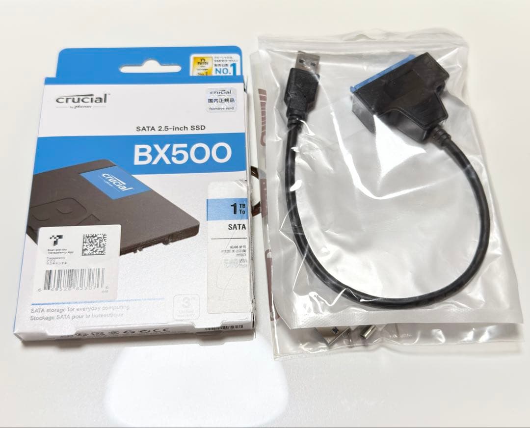 Crucial BX500 1TB SSD USBアダプタ付き
