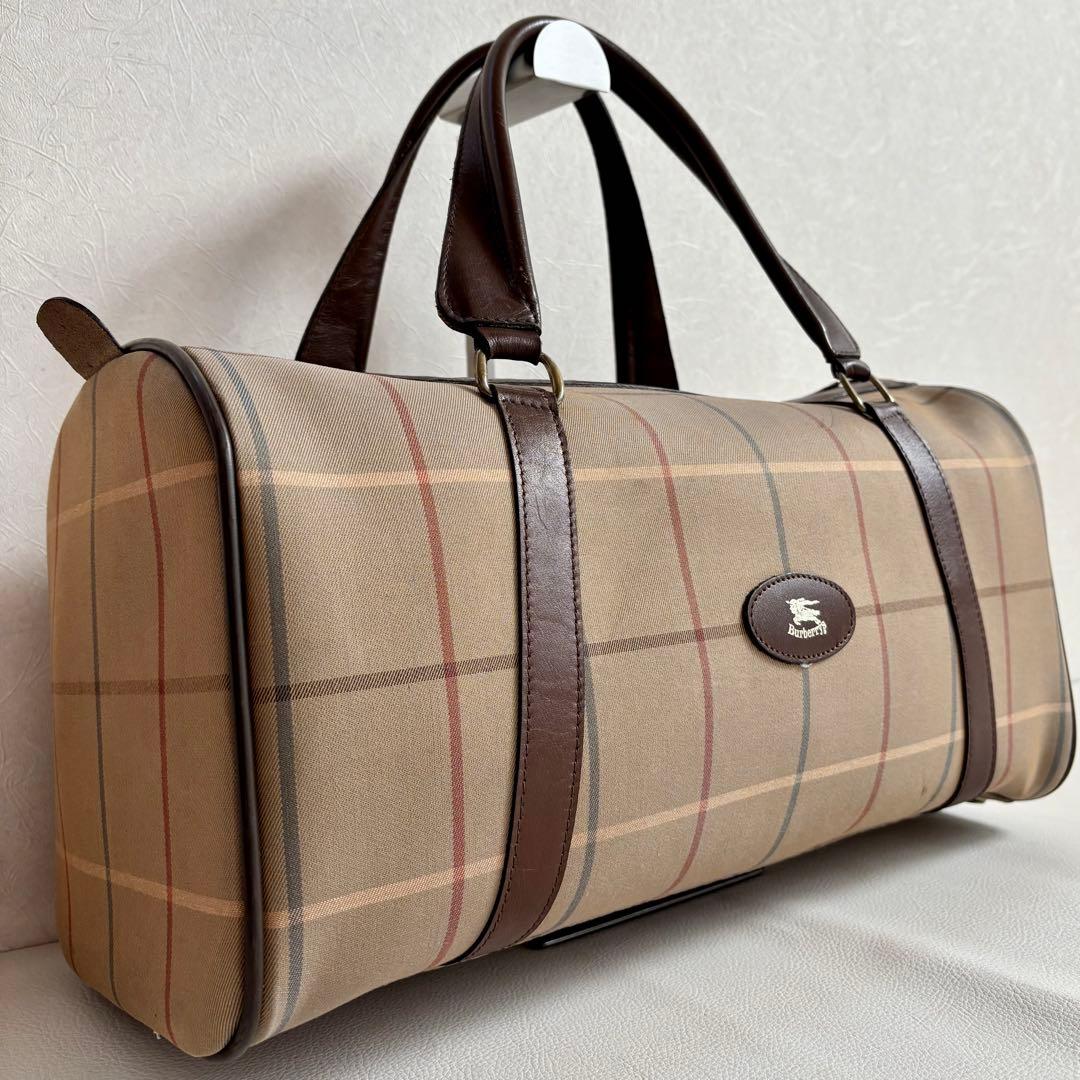 【良品】【バーバリー】ボストンバッグ 旅行カバン 玉虫色 チェック