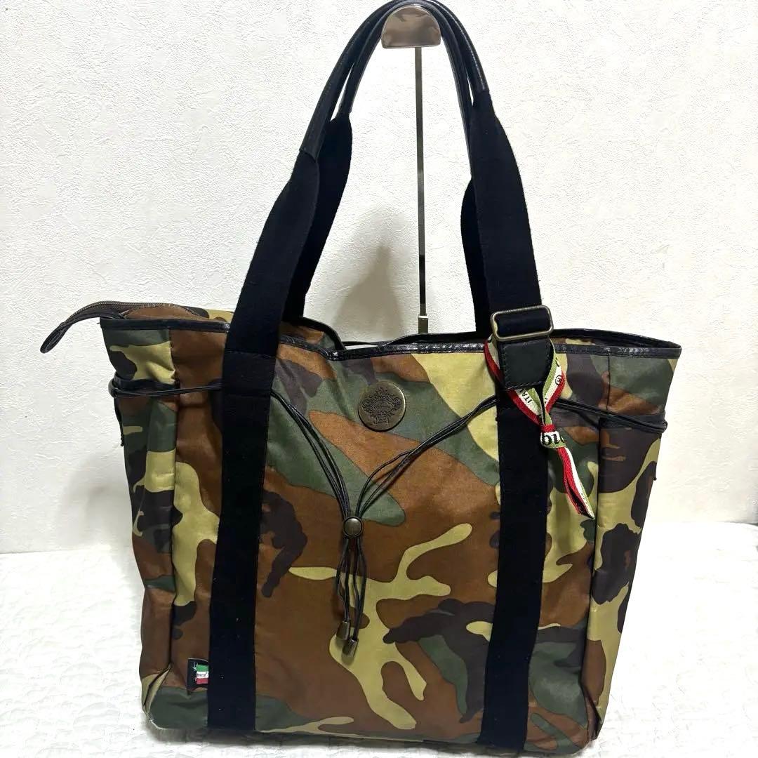 【希少】Orobianco ナイロン×レザー　カモフラ トートバッグ　大容量