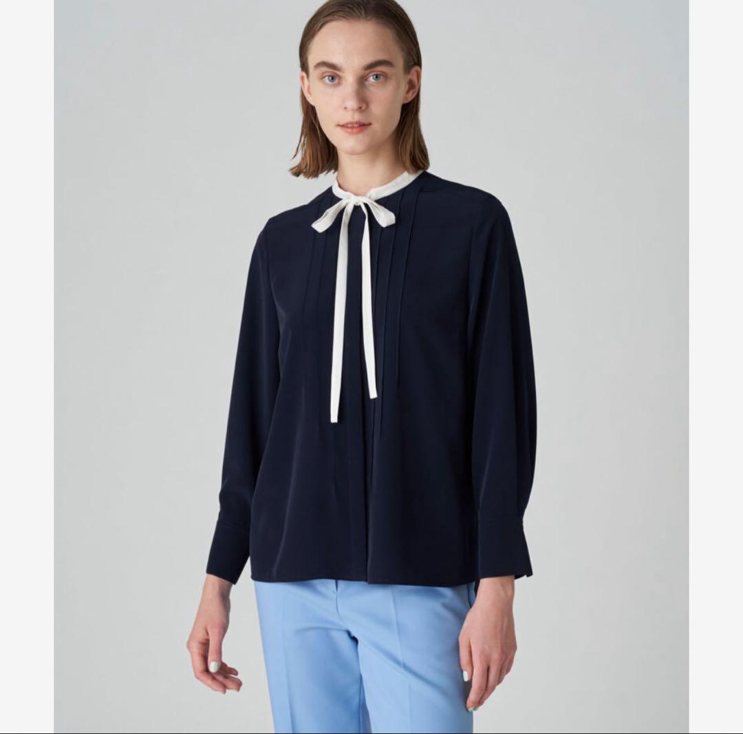 極美品 ボールジィ クリアデシン ボウタイブラウス ネイビー 長袖 36 S