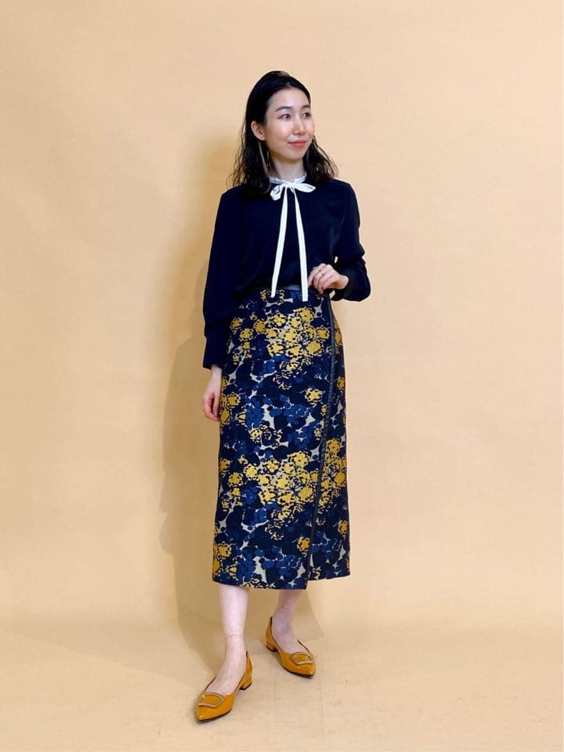 極美品 ボールジィ クリアデシン ボウタイブラウス ネイビー 長袖 36 S