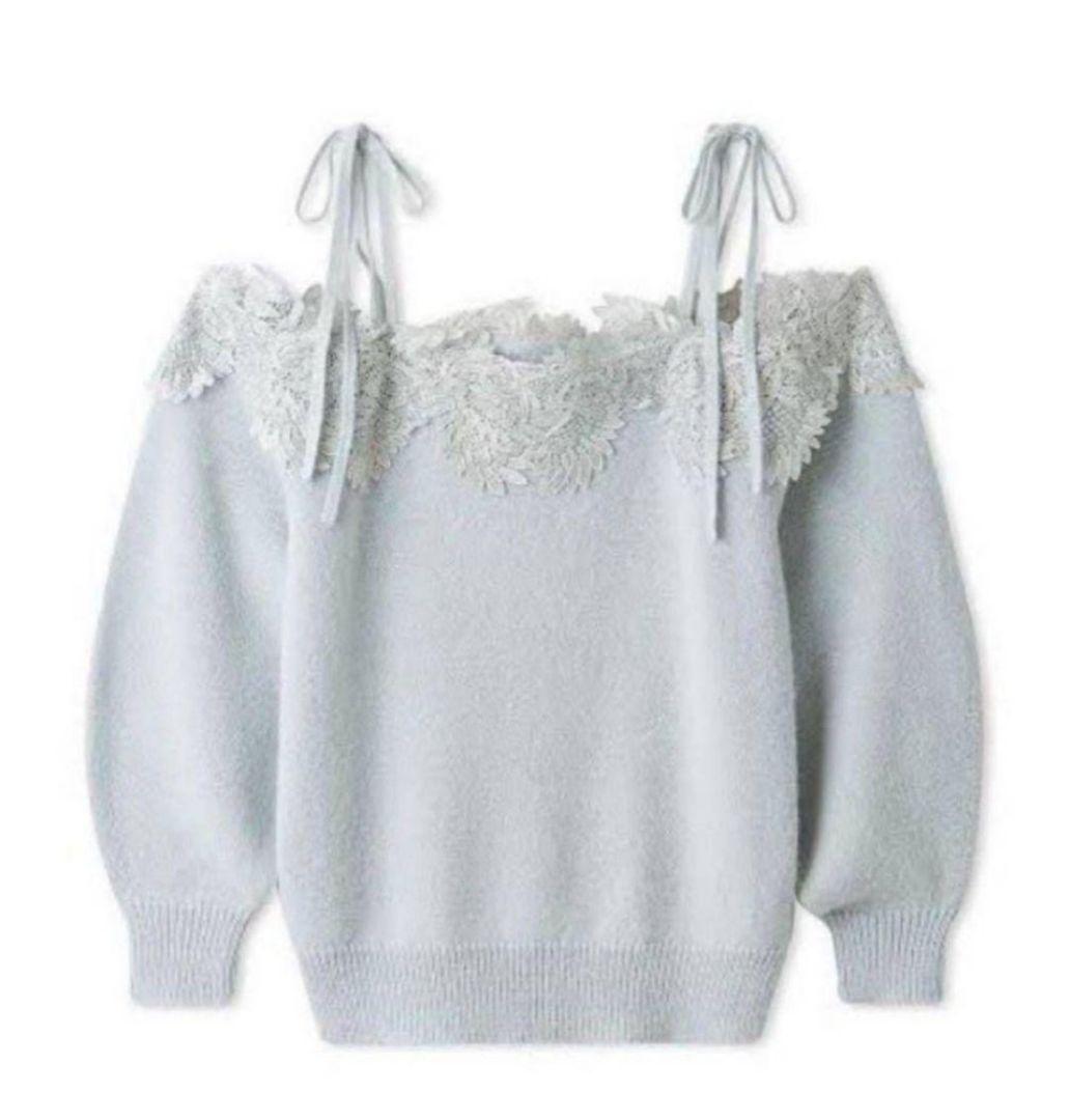 【美品】レーストリミングオフショルニットプルオーバー SNIDEL LBLU