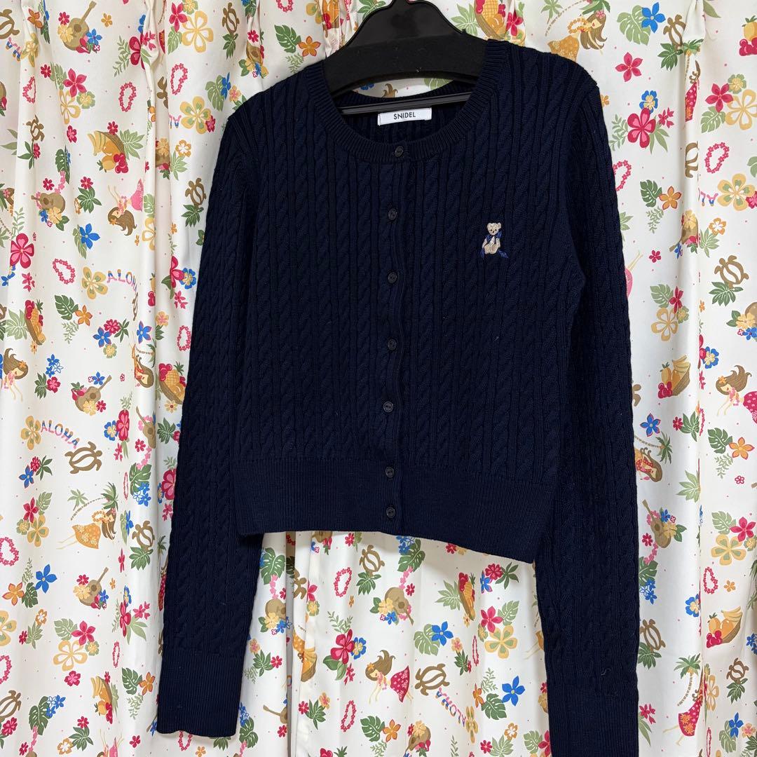SNIDEL リボンベアニットカーディガン NVY