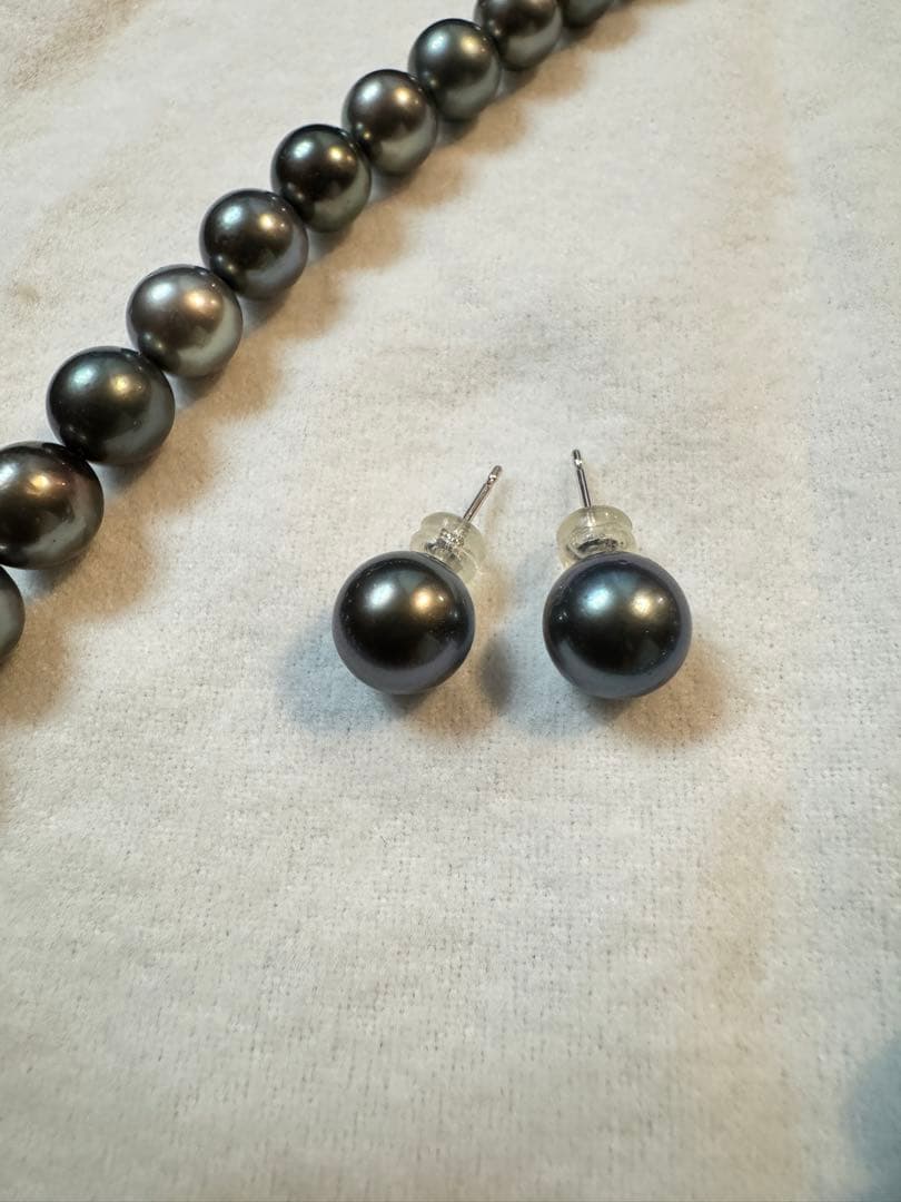 大粒黒真珠　銀座松屋　ネックレス　ピアス　セット　冠婚葬祭　フォーマル
