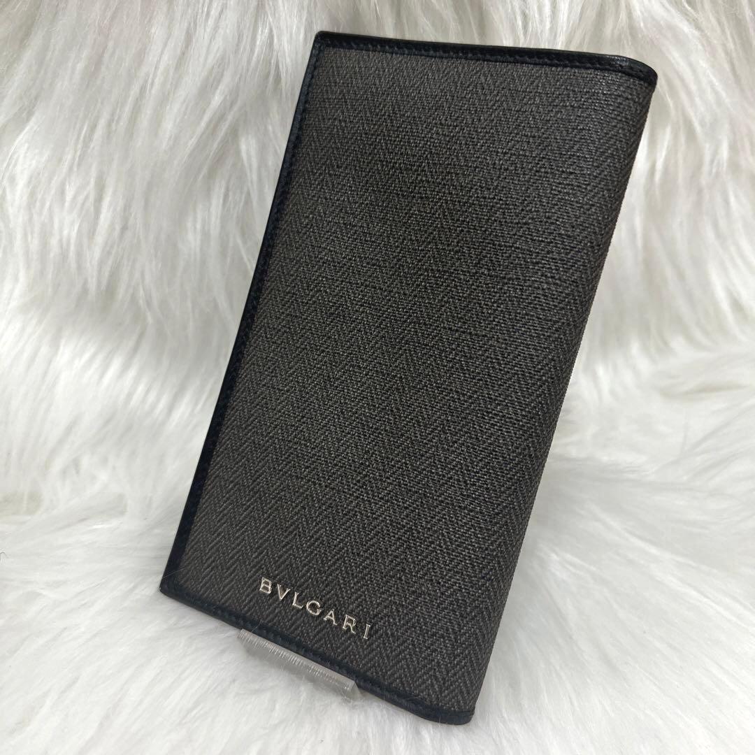 【美品】BVLGARI ヘリンボーン長財布 ダークグレー PVC ウィークエンド