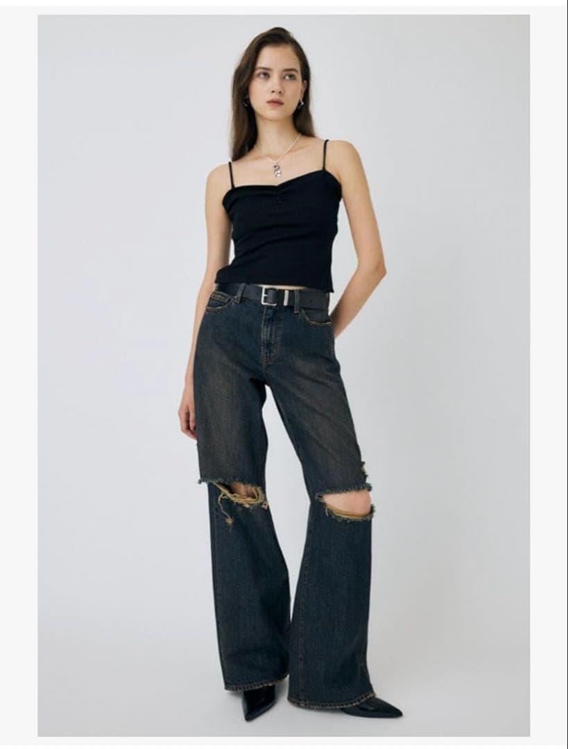 MOUSSY KNEE SLIT WIDE STRAIGHT ダークブルー