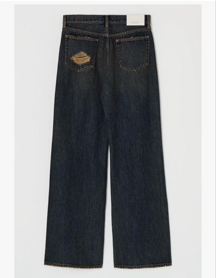 MOUSSY KNEE SLIT WIDE STRAIGHT ダークブルー