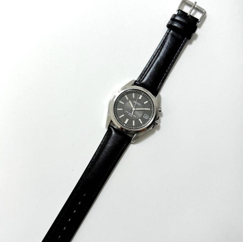 SEIKO チタン電波ソーラー 腕時計 黒 新品本革ベルト セイコー メンズ