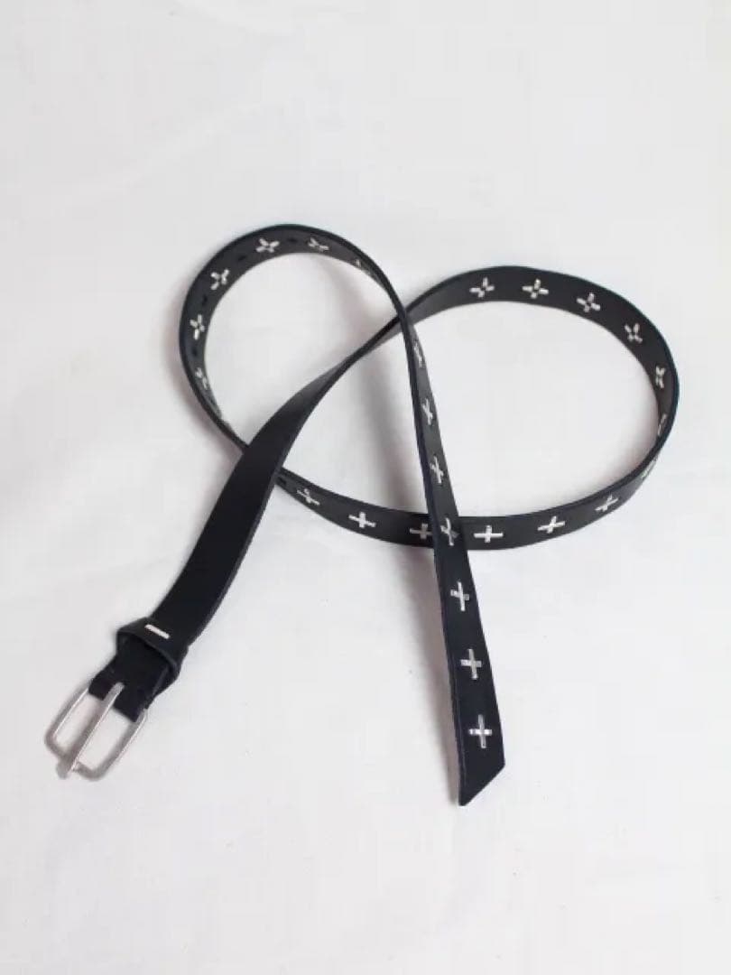 m.a + レザー ベルト クロス スタッズ ロング