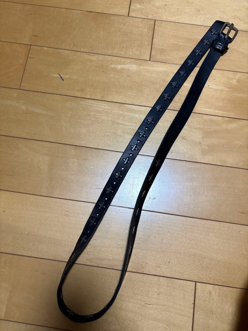 m.a + レザー ベルト クロス スタッズ ロング