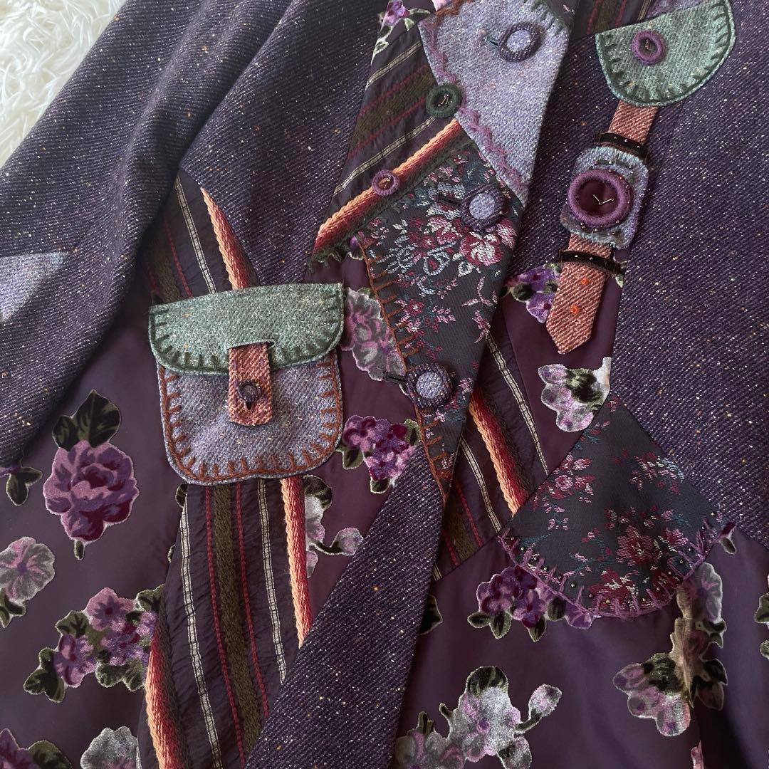 希少★ムッシュ榊 ノンノンドール パッチワーク 刺繍 ウール シルク混 コート