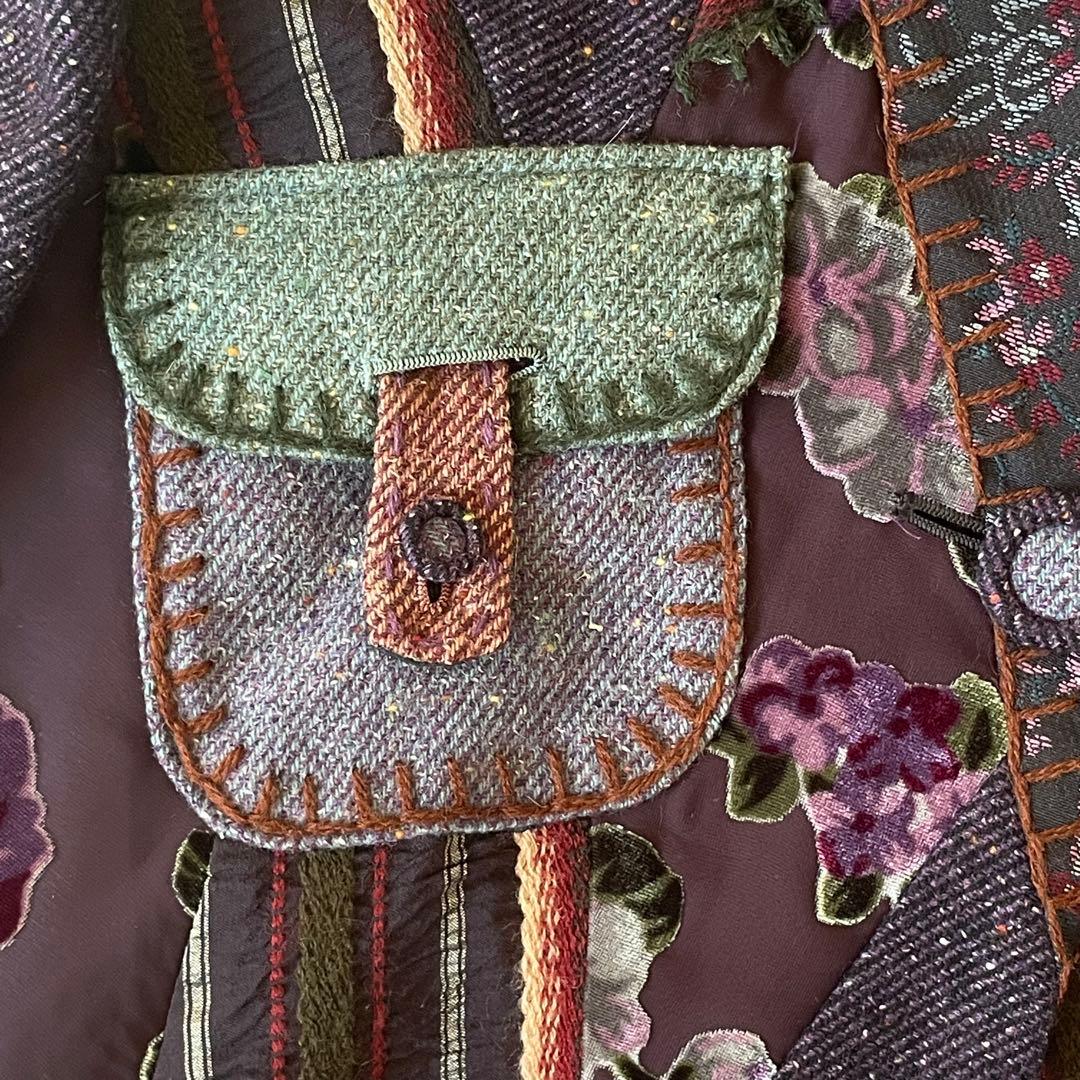 希少★ムッシュ榊 ノンノンドール パッチワーク 刺繍 ウール シルク混 コート