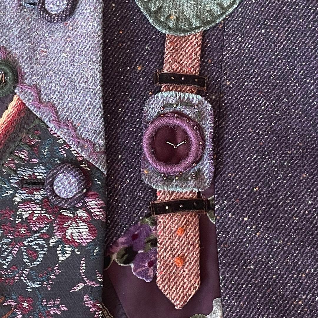 希少★ムッシュ榊 ノンノンドール パッチワーク 刺繍 ウール シルク混 コート