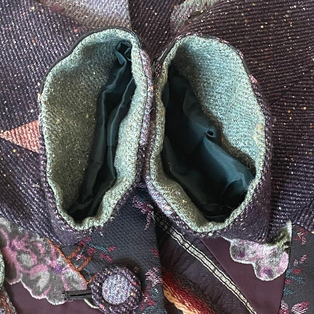 希少★ムッシュ榊 ノンノンドール パッチワーク 刺繍 ウール シルク混 コート