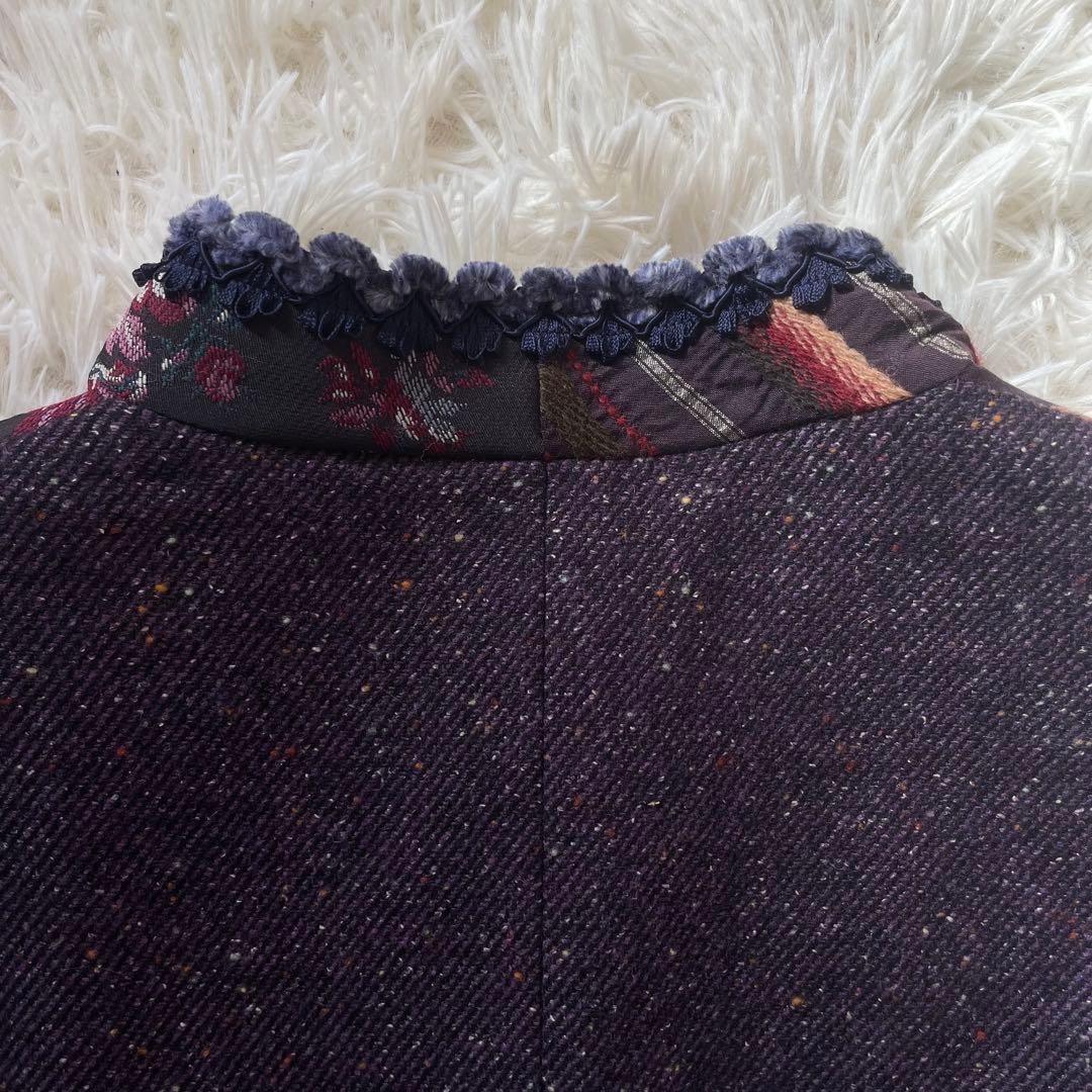 希少★ムッシュ榊 ノンノンドール パッチワーク 刺繍 ウール シルク混 コート