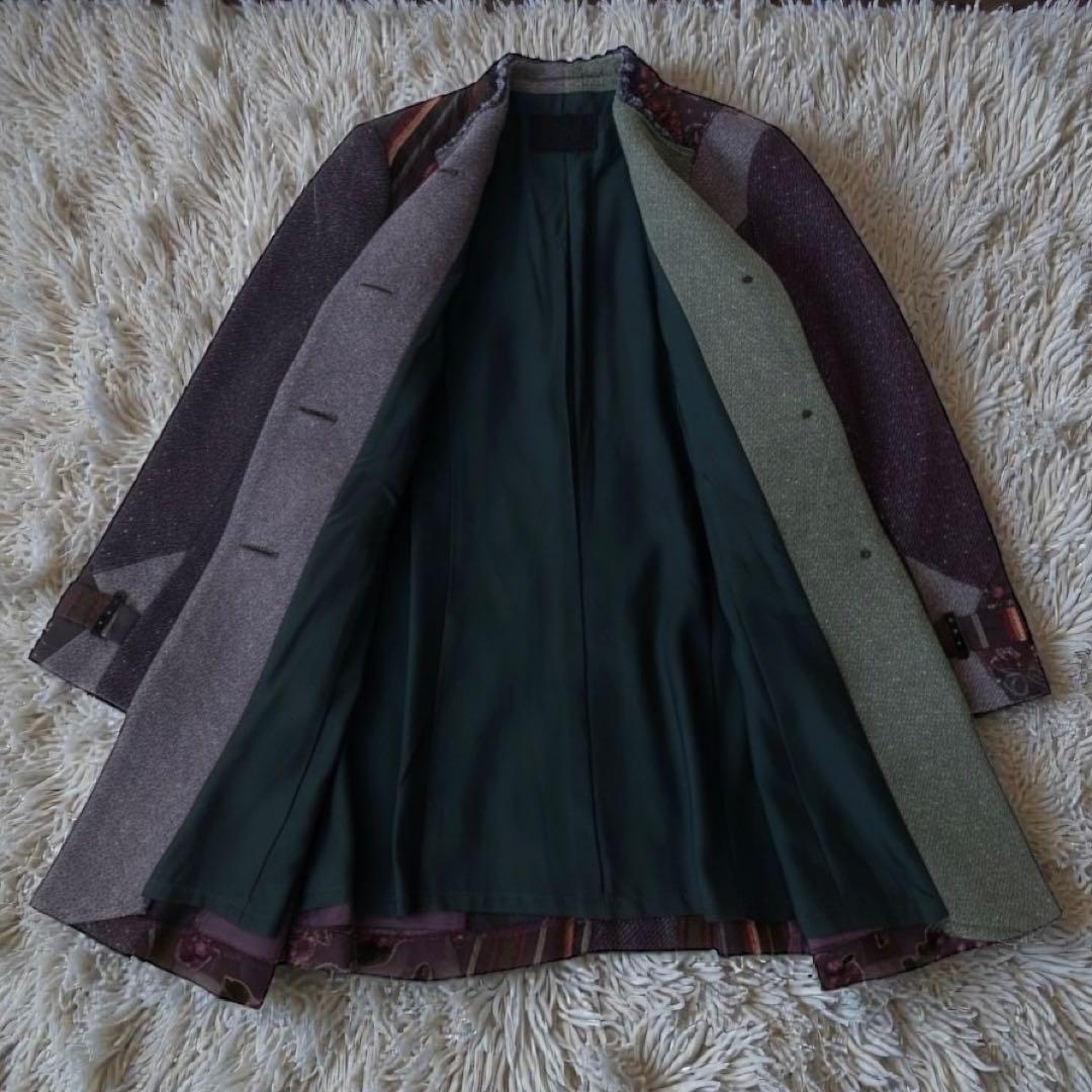 希少★ムッシュ榊 ノンノンドール パッチワーク 刺繍 ウール シルク混 コート