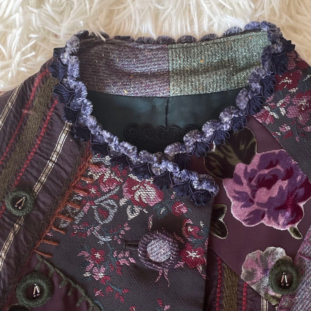 希少★ムッシュ榊 ノンノンドール パッチワーク 刺繍 ウール シルク混 コート