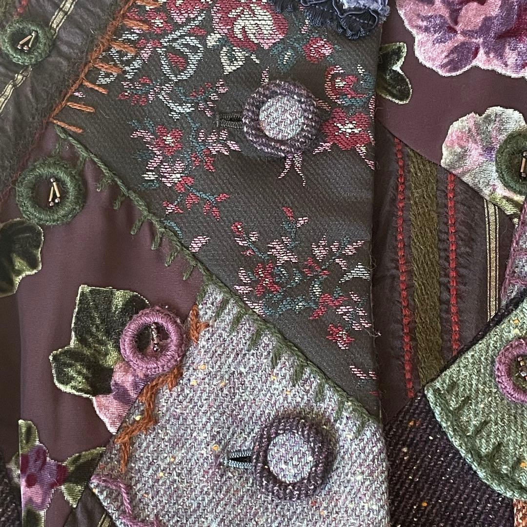 希少★ムッシュ榊 ノンノンドール パッチワーク 刺繍 ウール シルク混 コート