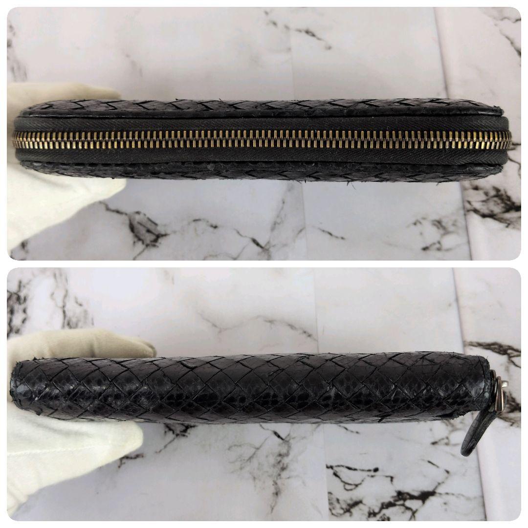 【美品】ボッテガヴェネタ☆パイソン　イントレチャート　ラウンドファスナー　長財布