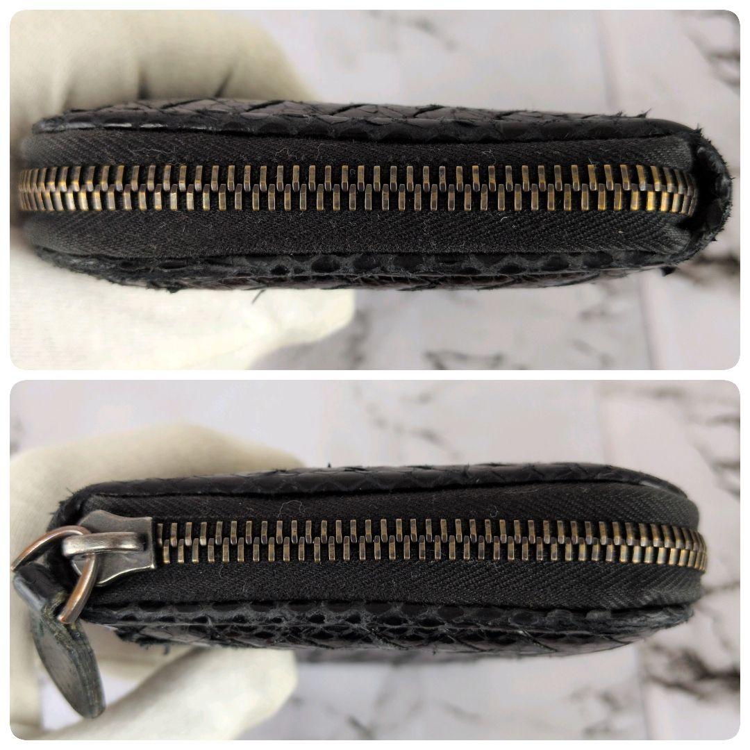 【美品】ボッテガヴェネタ☆パイソン　イントレチャート　ラウンドファスナー　長財布