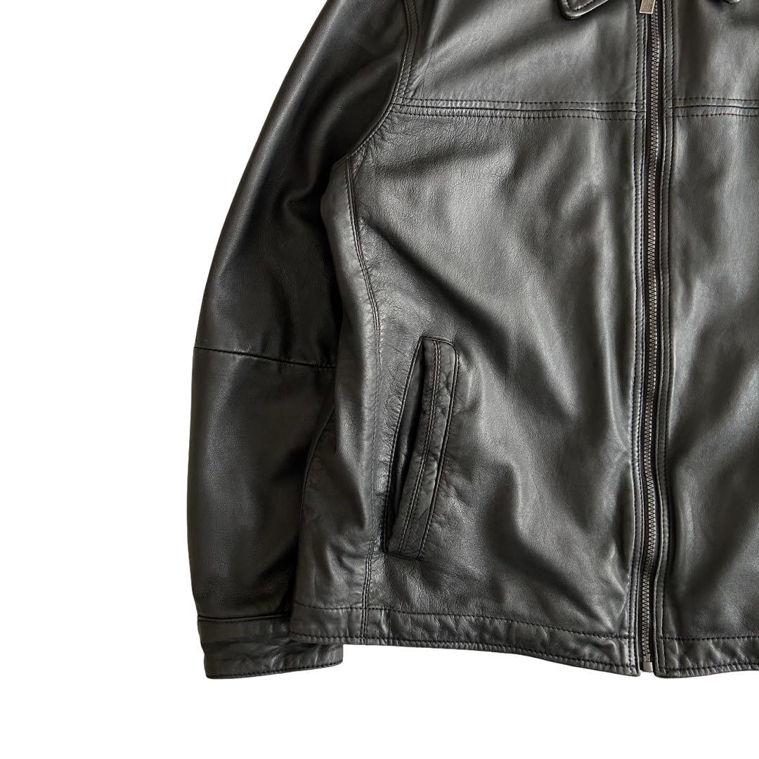 【希少】90s ペリーエリス 最高級ラムレザー トラッカージャケット ブラック