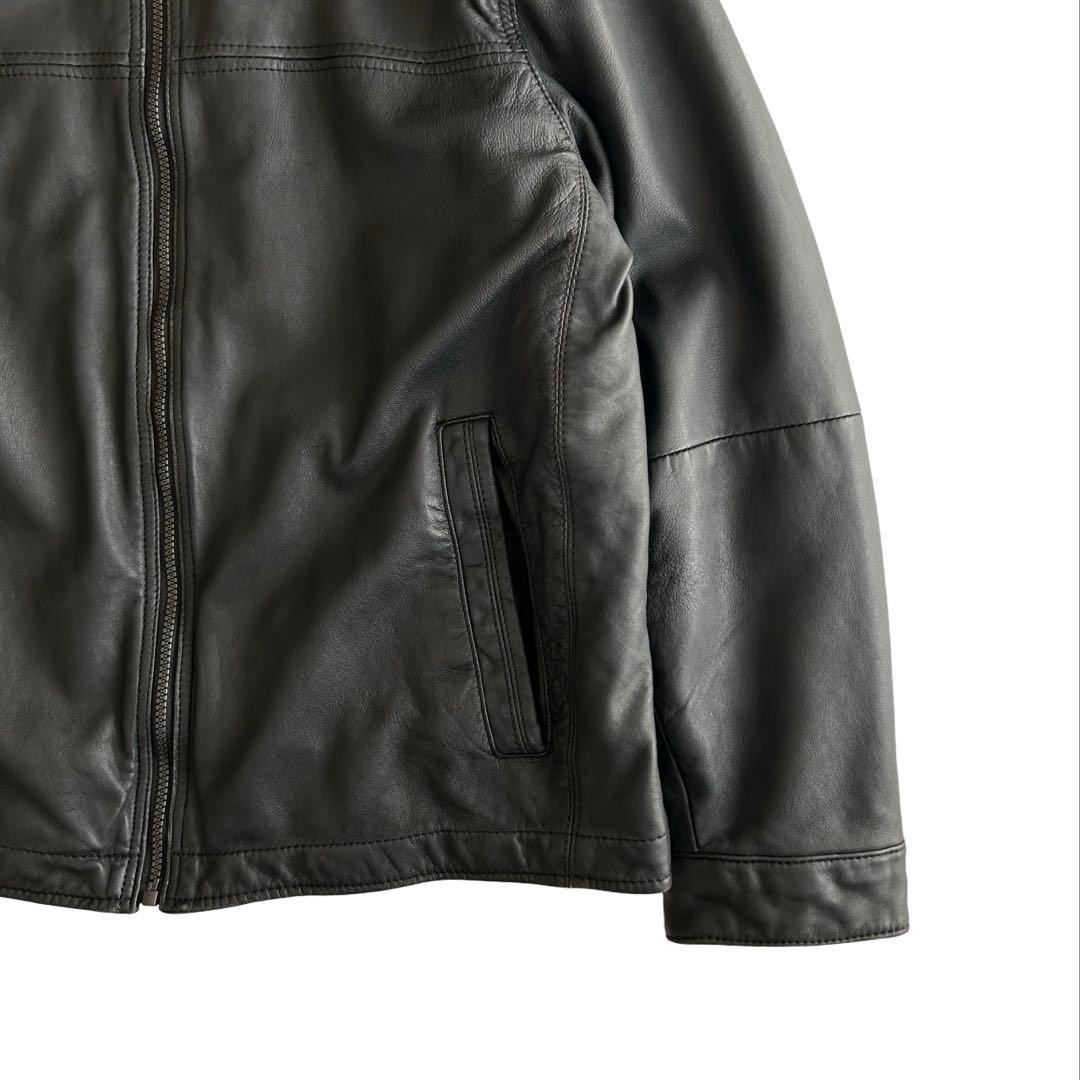 【希少】90s ペリーエリス 最高級ラムレザー トラッカージャケット ブラック