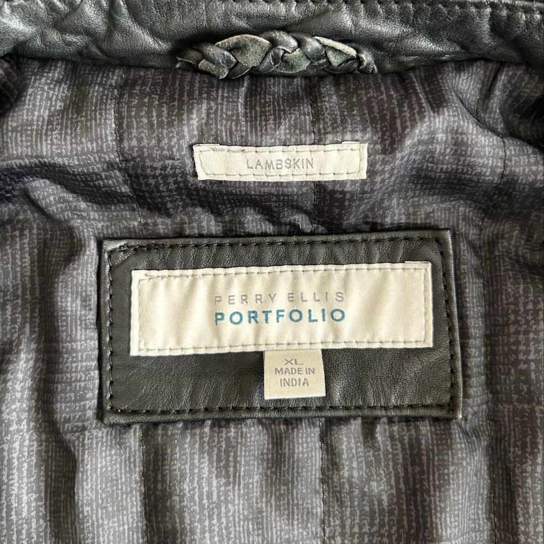 【希少】90s ペリーエリス 最高級ラムレザー トラッカージャケット ブラック