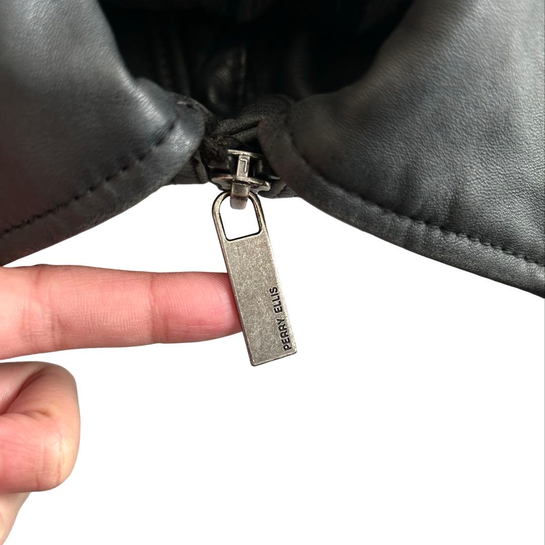 【希少】90s ペリーエリス 最高級ラムレザー トラッカージャケット ブラック