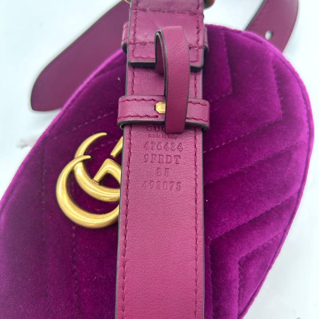 【極美品】グッチ マーモント ベロア ボディバッグ ウエストポーチ パープル