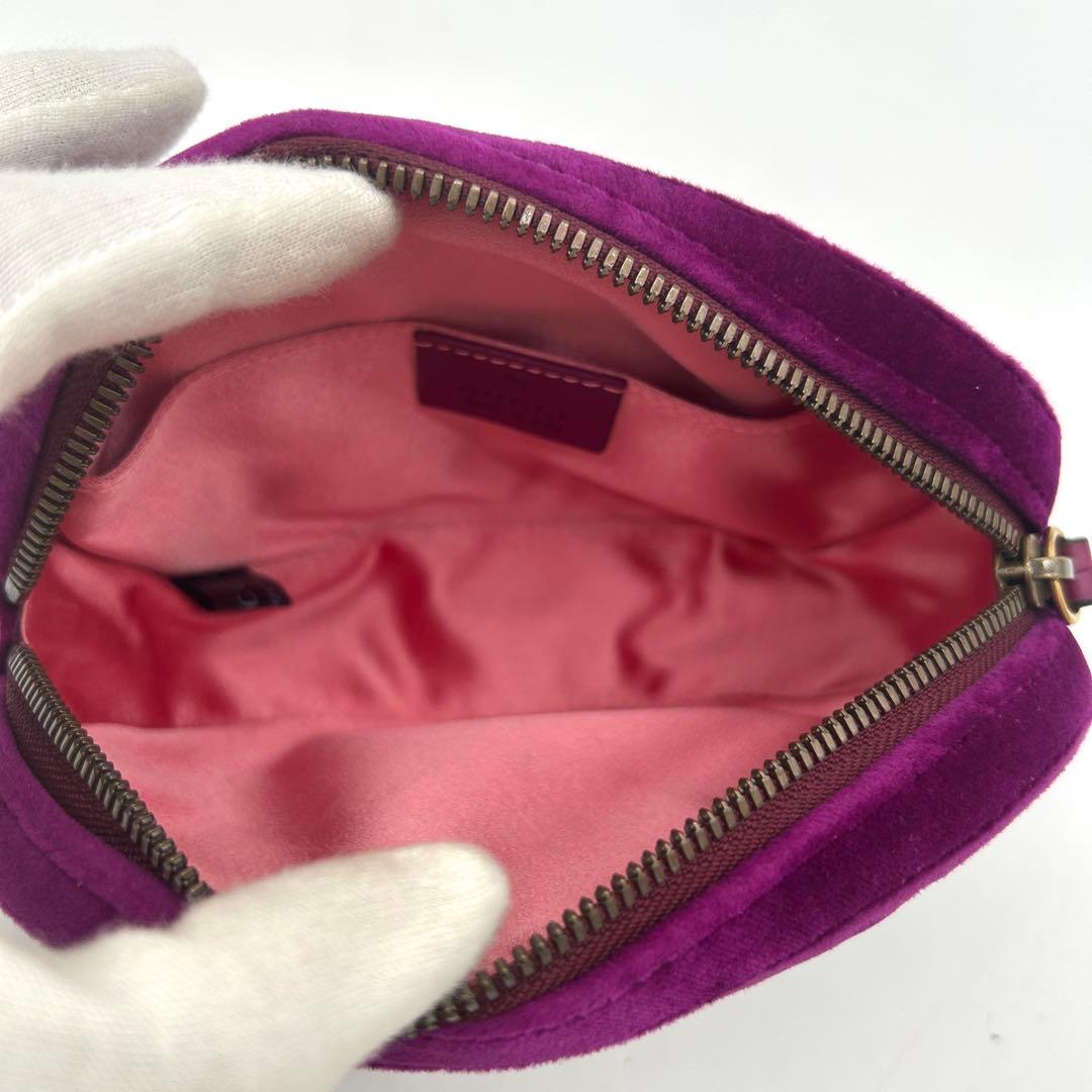 【極美品】グッチ マーモント ベロア ボディバッグ ウエストポーチ パープル