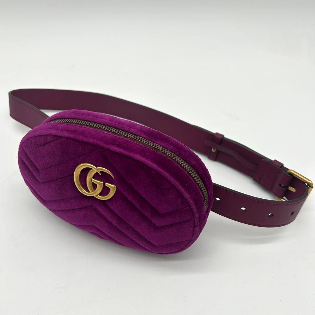 【極美品】グッチ マーモント ベロア ボディバッグ ウエストポーチ パープル