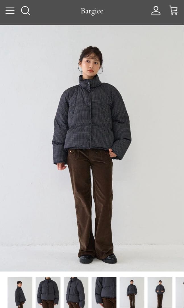 ダークグレー チェック柄 ダウンジャケット