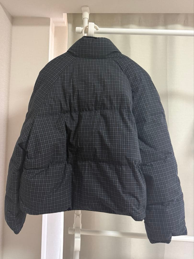 ダークグレー チェック柄 ダウンジャケット