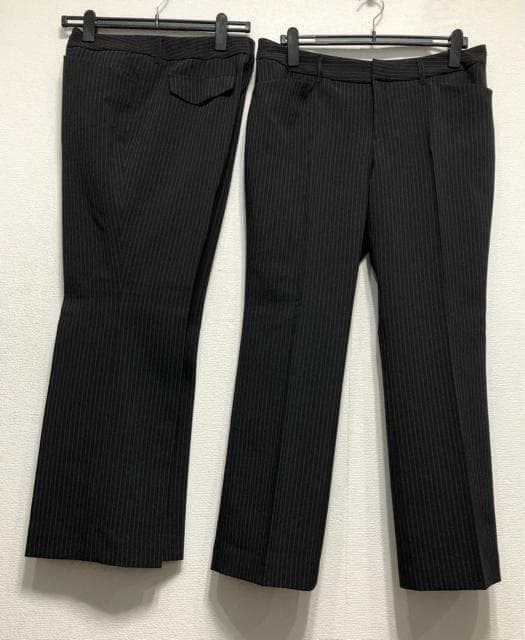 新品☆19号LL～3L黒系ストライプ♪洗える2パンツスーツ脚きれい見え☆r396