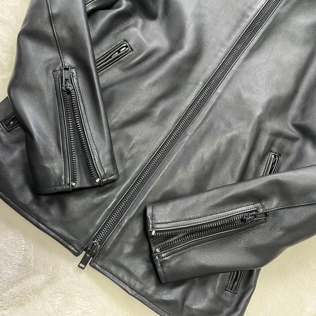 極美品✨エディフィス　ラムレザー　羊革　シングルライダース　M　黒　ダブルジップ