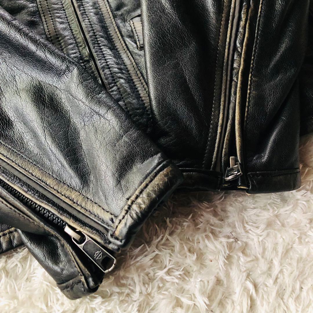 9.5万✨未使用 ハーレーダビッドソン ライダースジャケット 刺繍 ブラック L