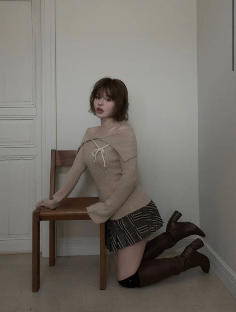 トップス andmary Flora knit tops beige