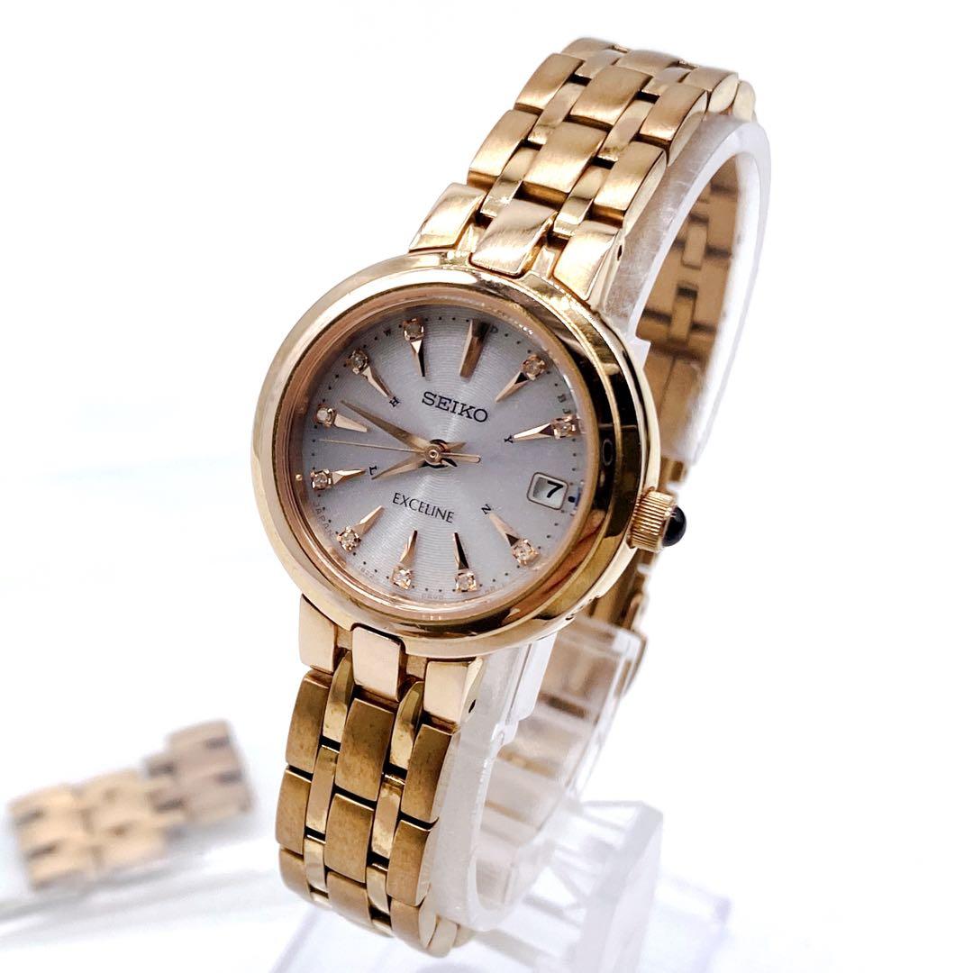 極美品✨ SEIKO EXCELINE 　11pダイヤ　ゴールド 腕時計