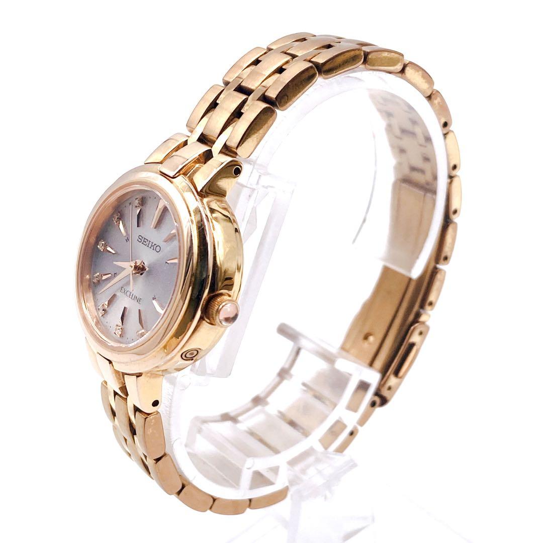 極美品✨ SEIKO EXCELINE 　11pダイヤ　ゴールド 腕時計