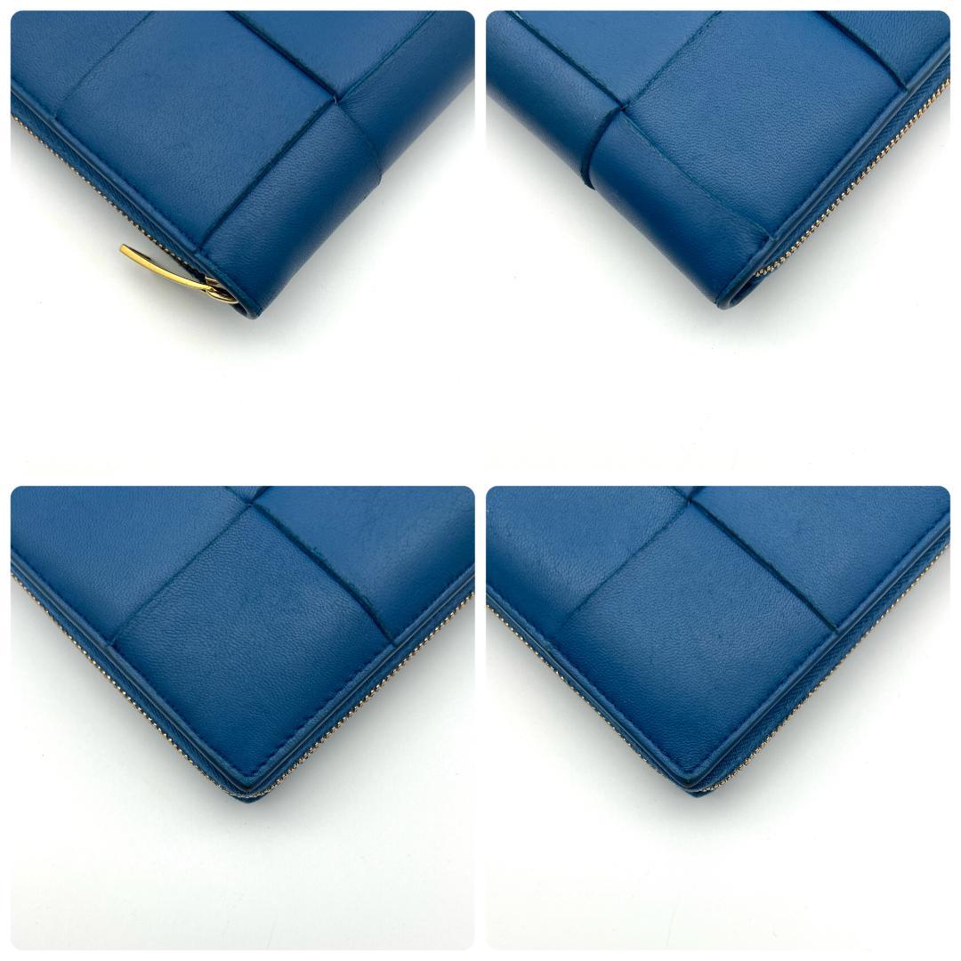 ボッテガヴェネタ マキシイントレチャート レザー ラウンドジップ ブルー 137