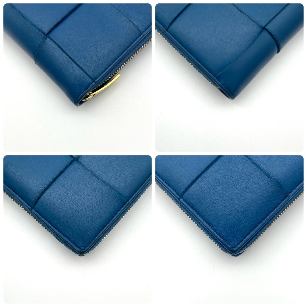 ボッテガヴェネタ マキシイントレチャート レザー ラウンドジップ ブルー 137