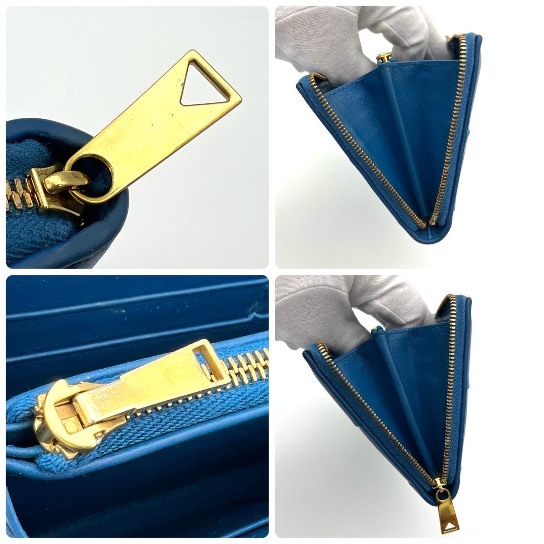 ボッテガヴェネタ マキシイントレチャート レザー ラウンドジップ ブルー 137