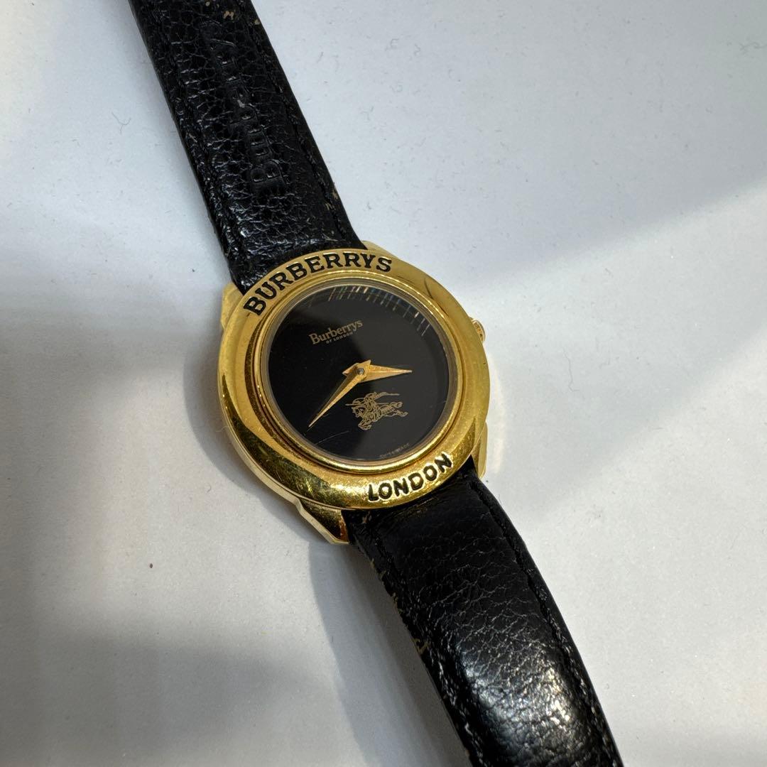 Burberry's ブラックレザー時計 ヴィンテージ バーバリー